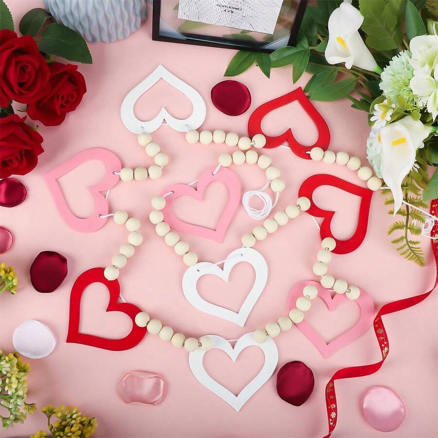 Guirnalda de cuentas para el Día de San Valentín, banderín decorativo en forma de corazón para fiestas en casa - vistoso - Ver 1