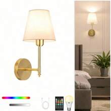 2盏无线壁灯，带可充电可调光LED灯和遥控器 - 无线即插即用，现代半嵌入式金属壁灯，适用于卧室、客厅、走廊（无需布线） - 含电池 - 多色 - 查看 14