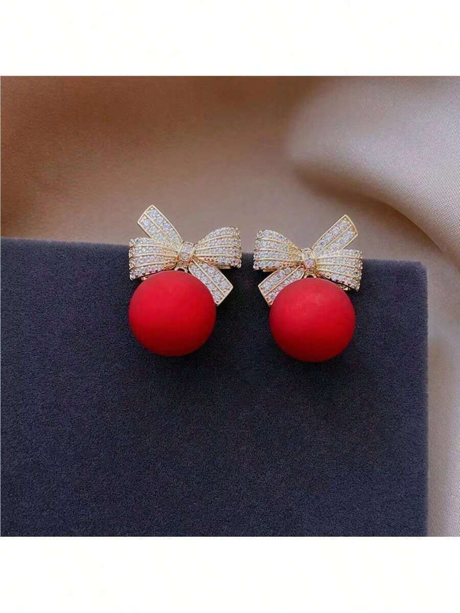 1 Pair Of Timeless Drop Earrings For Girls, Boasting A Graceful Bowknot Silhouette That Brings Enduring Elegance To Any Occasion(Random Selection For Shipping) - ngẫu nhiên - Xem 1