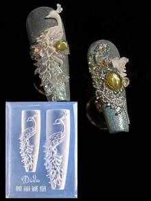 1pc Peacock Frame Leaf Pattern 3D Nail Art Mold, Transparent Silicone Nail Decoration Mold - Clear - View 2