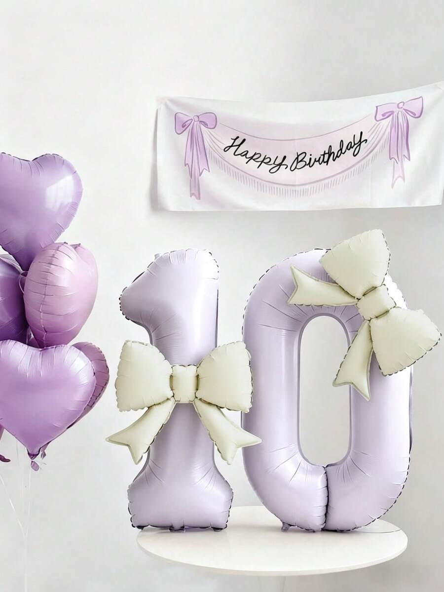 2个40英寸特大号奶油紫色数字铝箔气球，配奶油白色蝴蝶结，适合生日派对装饰、周年庆典等场合。 - 淺紫色 - 查看 1