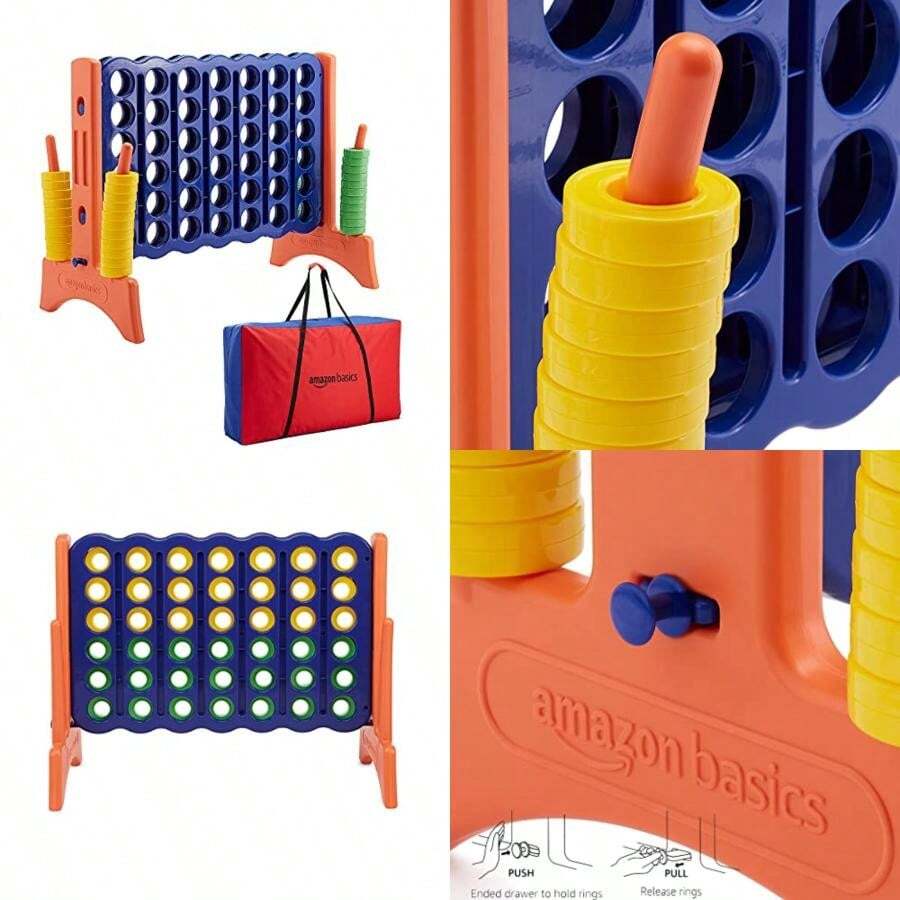 Basics Juego gigante junior sin de plástico premium, 4 en línea para niños y adultos con bolsa de transporte, para regalar, variedad de colores, azul, amarillo, rojo, verde, grande(default) - Multicolor - Ver 1