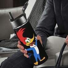Woody Woodpecker 20oz Stainless Steel Insulated Tumbler Leakproof Lid, Cup Holder Friendly,Easy Clean, Double Wall Hot/Cold Travel Mug For Car Office Gym Home, Coffee Water Bottle - 黑色 - 查看 3