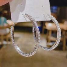 1 对女士闪亮水晶大圆环耳环，银色和彩色圆形水钻首饰派对礼物