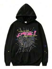 Spider Print Zipper Hoodie, Casual Long Sleeve Hoodie Coat Y2K Spider Print Hoodie, Long Sleeve, Loose Style, Polyester Material, Zipper Design, Gothic Harajuku Style, Autumn And Winter Fashion,Warm And Comfortable - 黑色 - 查看 6