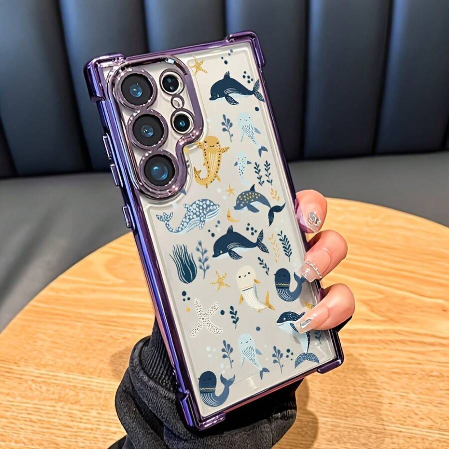 Funda de teléfono con temática oceánica adecuada para Samsung S25 ULTRA/S25/S24 Ultra/S24, S23/S23 FE/S23 Ultra/S22.Esta funda para teléfono presenta un diseño transparente impreso y protección para el marco de la lente, adecuada tanto para hombres como para mujeres, hecha de material TPU electrochapado. - Colores mixtos - Ver 1