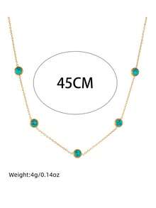 1 Set Stainless Steel Round Turquoise Pendant Bohemian Style Gold Necklace Bracelet Earrings Jewelry Set, Suitable For Daily Wear And Gift - Yellow Gold - View 6