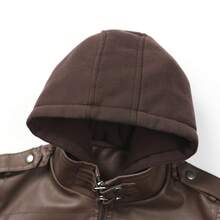 Women'S Faux Leather Jacket -  Zip-Up Hooded Coat, Non-Stretchy Structured Fit Long Jacket For Fall/Winter, Everyday & Formal Outfits - Easy-Care Women'S Outerwear, Casual Winter Wear, Texture Design, Durable Outerwear, Fall Fashion, Classic Style, Highquality Material, Stylish Coat, Fashion Women - 咖啡色 - 查看 4