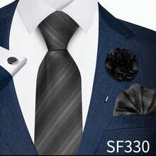 AlanKing 8cm Elegant Dignified Charming Yellow-Brown Striped Necktie 4-Piece Set, Suitable For Business Events, Weddings, Banquets And Parties - Color Mixing - View 12