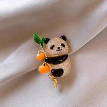1pcl New Chinese Style "Persimmon For Good Luck" Full-Diamond Little Panda Brooch For Women, High-End, Exquisite, Fashionable Pin, Clothing Decoration Accessory - mặc định - Xem 6