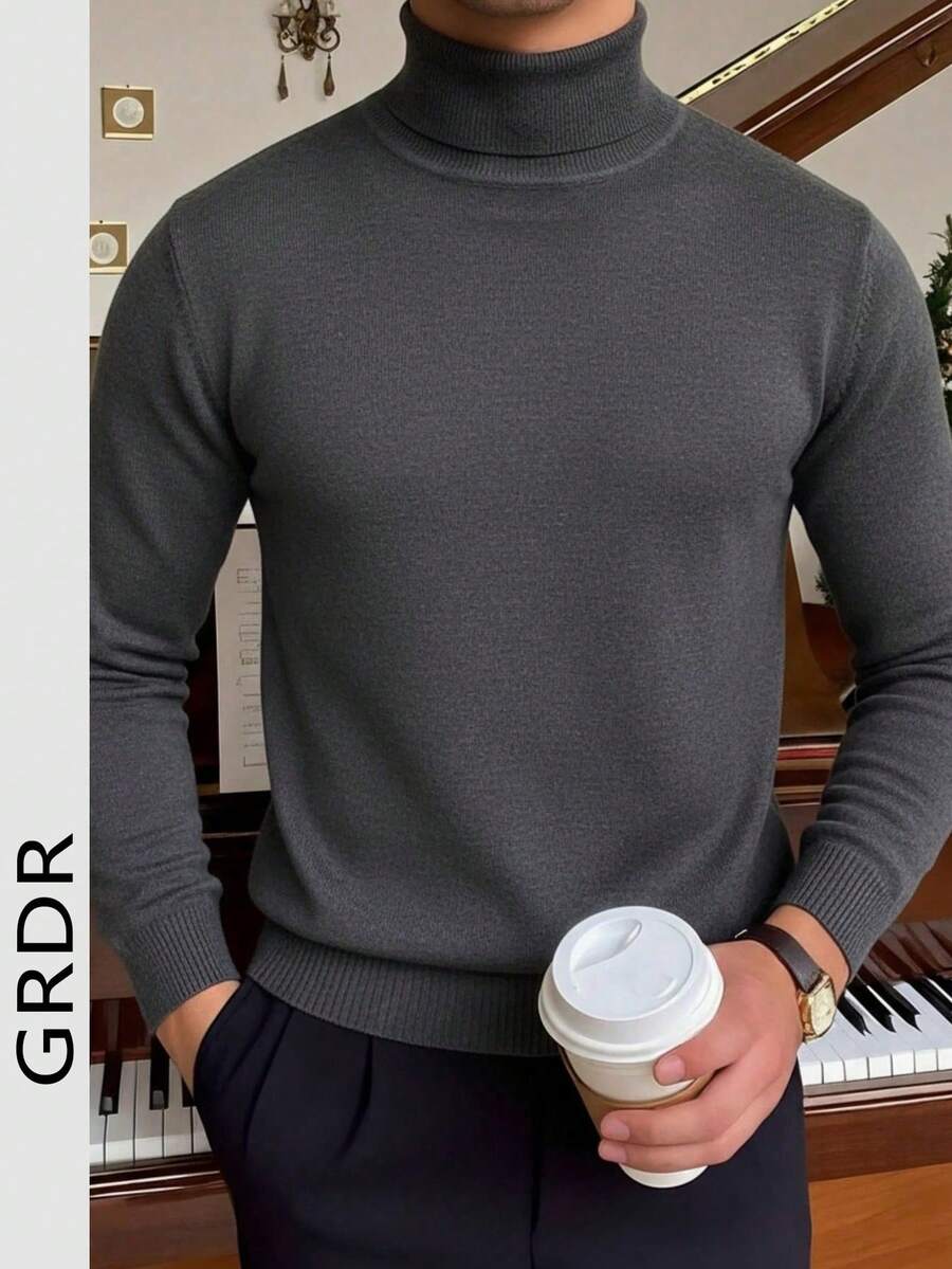 GRDR 男士休闲百搭纯色高领针织衫，秋冬季