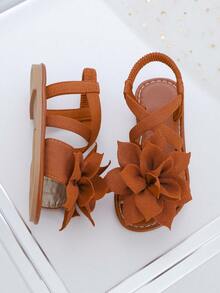 1 Paio di Sandali Piatti Marroni con Cinturini Floreali, Minimalisti con Cinturino Incrociato alla Caviglia, Punta Tonda con Suola Morbida, Sandali Casual Chic alla Romana, Adatti per Ragazze e Donne di Età Compresa tra 5-15 Anni, per Uso Quotidiano, Vacanze, Feste, Nuovi Arrivi Primavera/Estate 2026 - Castano - Visualizzare 5