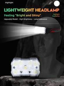 1 قطعة مصباح رأس جديد بمستشعر حركة، شحن سريع من نوع C، ضوء أحمر، مناسب للصيد الليلي والأنشطة الخارجية والحالات الطارئة - متعدد الألوان - مشاهدة 2