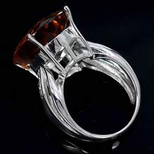 优雅奢华的镀银女士周年纪念戒指，镶嵌椭圆形合成立方氧化锆，工艺精湛，高端奢华珠宝，情人节礼物，圣诞节礼物 - 銀色 - 查看 3