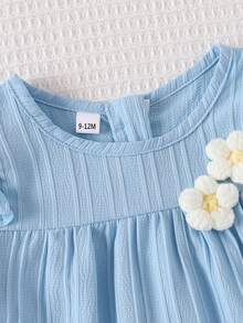 Baby GirlSweet Princess Style Light Blue Ruffle Trim 3D Floral Decor Long Sleeve Dress, Spring/Autumn - Baby Blue - View 6