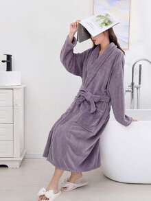 1pc Ladies' Wearable Bathrobe, Dark Purple Summer Wedding Home Bathroom Decor Back To School - Violet Purple - View 7
