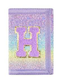 1pc Letter Embroidered Wallet, Ombre Glitter Sequin Wallet, Canvas Folding Coin Purse, Durable Polyester Material With Zipper Pocket, Hook And Loop Closure, Suitable For Daily Use And Christmas Gift - Multicolor - View 30