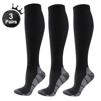 3 pares de calcetines de compresión para hombres para deportes, hasta la rodilla, para correr, viajar, senderismo, mujeres y hombres, calcetines deportivos hasta la rodilla, color negro