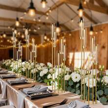 10Pcs 5 Arm Gold Candelabra Holder For Wedding Table Centerpieces,39.4 Inch Tall Floor Metal Candle Holder With Acrylic Lampshade For Wedding Ceremony,Birthday Party,Easter,Christmas,Thanksgiving Valentine's Day Decoration(Not Lnclude LED Candles) - 金色5Arm - 查看 3