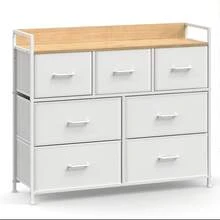Chest Of Drawers, Bedroom Cabinet, 7 Fabric Drawers With Handles, Metal Frame, Cloud White And Oak Beige - White - View 9