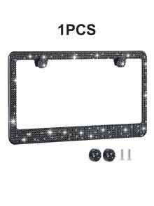 1pc/2pcs Shiny Rhinestone License Plate Frame - Sparkling Crystal Inlaid Stainless Steel Frame With Sequin Screw Caps | Long-Lasting Shine, Unobstructed Design | Fashionable Diamond Car Accessory, Suitable For Men And Women - Style a - View 17