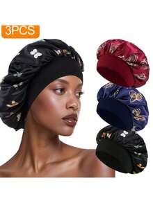 3/8/1pc Women Silk Satin Wide Brim Hair Caps, Everyday Wear Hair Sleep Cap - Multicolor - View 17