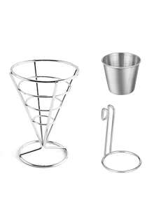 1pc Stainless Steel French Fries Stands With Sauce Dippers, Cone Shaped Snack Basket, Self Service French Fry Basket, French Fry Holder, Ice Cream Cone Holder, Fried Chicken Display Rack, Food Display Rack, Suitable For Snacks - Multicolor - View 15