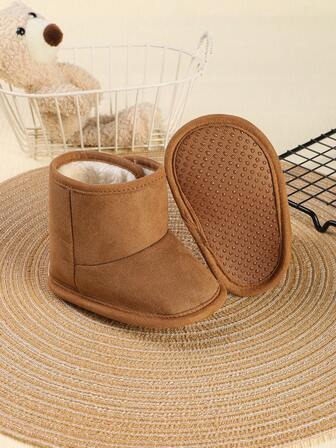 1 Pair Girls' Solid Color Fabric Hook And Loop Flat Soft Bottom Minimalist Fashion Snow Boots, Suitable For Winter