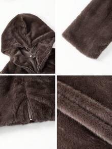 Vaiaye Women's Autumn/Winter New Christmas Edition Mid-Length Fashion Faux-Fur Coat With Thick Plush Collar & Lining – Fluffy Warm Outerwear - Brown - View 11