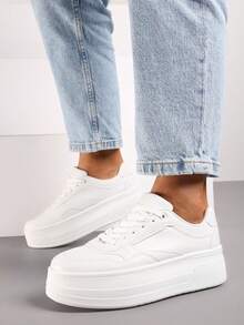 Zapatillas de plataforma suaves para mujer, de estilo casual para primavera y otoño - Blanco - Ver 4