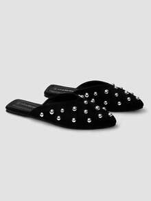 ADAMUMU New Women's High-Fashion Comfortable Sequin Flat Sandals Mules, Cute For Daily Wear, Holiday And Spring - Black - View 4