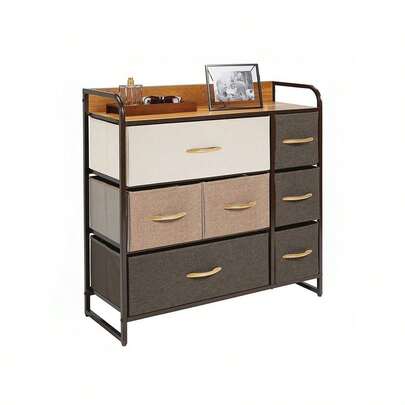 Clothes Tallboy Storage Cabinet Chest Of 7 Drawers Tower Fabric Dresser Organizer Unit Fabric Bin &Amp; Metal Frame F...