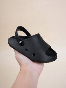 1 Pair Girls' Comfortable, Fashionable, Casual, Lightweight, Cute Pink Bow Soft Foam Slide Sandals, Spring/Summer - Black - View 2