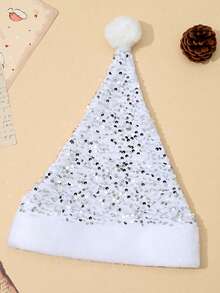 1顶加厚亮片圣诞帽，红色长款亮片圣诞帽，节日气氛帽，贝雷帽，圣诞老人和圣诞奶奶节日头饰，适合圣诞派对、游行、办公室活动和家庭聚会。 - 彩色 - 查看 9