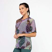 Women's Printed Tulle Blouse/Shirt, Lightweight And Stylish, Perfect For Layering, Fitness, And Modern Casual Looks. Oversized Shirt. - 自由葉 - 查看 9