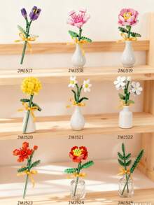 一套10款花朵积木，DIY花朵系列积木，包括向日葵、贝拉花、康乃馨、棉花树、非洲雏菊，仿真花，家居装饰，桌面摆件，减压活动，生日礼物，包含超过1000块积木 - 彩色 - 查看 8