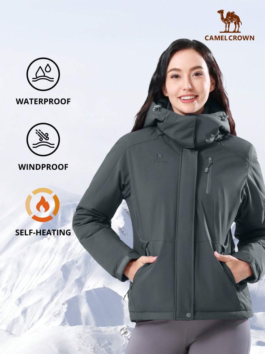 CAMEL CROWN Jaket Ski Salju Tahan Air Wanita Mantel Musim Dingin Hangat Bulu Domba Jaket Snowboarding Terisolasi Tahan Angin Bertudung