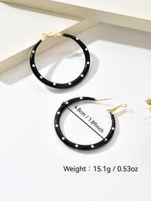1 Cặp bông tai tròn lớn chấm bi dầu nhỏ giọt độc đáo cổ điển phóng đại, bông tai tròn lớn chấm bi đen trắng hình học đa năng tối giản, phù hợp cho phụ nữ mặc hàng ngày, đi nghỉ, dự tiệc - màu đen - Xem 4