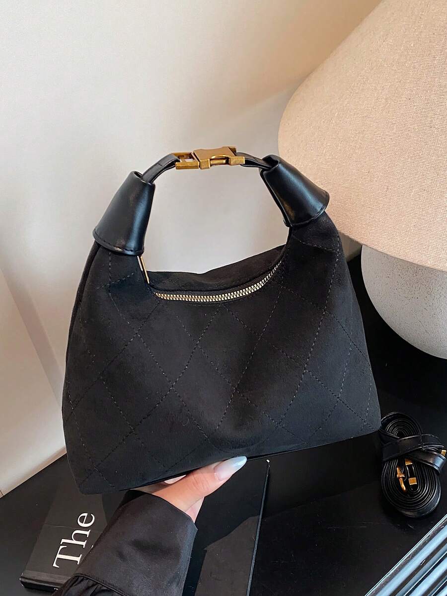 Túi đeo vai xếp ly hình đám mây màu trơn phong cách tối giản sang trọng - màu đen - Xem 1