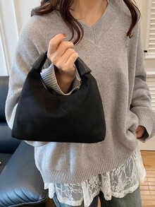 Túi đeo vai xếp ly hình đám mây màu trơn phong cách tối giản sang trọng - màu đen - Xem 7