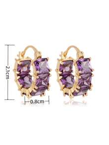 女士立方氧化锆耳环一对，简约时尚耳环，独特小众设计，日常佩戴耳环，生日礼物 - 紫色 - 查看 5