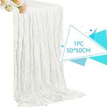 象牙白纱布桌旗 波西米亚乡村风纱布桌旗 适用于婚礼、派对、婴儿派对、生日、家居装饰、节日装饰 - 白色 - 查看 16