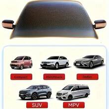 耐用型挡风玻璃罩] 磁吸式汽车挡风玻璃防雪防晒罩，配有6个小磁铁，易于固定，不会损伤车漆，防水防霜，适用于轿车和SUV，配有绑带，安装简便。 - 均碼 - 查看 9