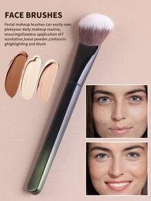 1pc Angled Blush Brush, Soft Fiber Hair, Natural Makeup Application, Suitable For Beginners - Black - View 5