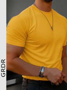 GRDR Men's Fashionable Solid Color Basic Short Sleeve Casual T-Shirt - Yellow - View 1