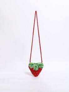 Cute Mini Strawberry Diamond Coin Purse Handmade Crochet Crossbody Bag Shoulder Bag Fruit Bag - Red - View 6