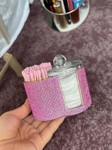 二合一水钻塑料收纳盒，桌面化妆品收纳盒，带双圆形隔层 - 现代梳妆台收纳盒，带盖，浴室梳妆台整理盒，可收纳化妆刷、口红、美容工具，房间装饰 - 彩色 - 查看 5