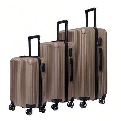  DASCK Juego de 3 Maletas de Viaje Marrón | Trolley ABS Semirrígidas | 4 Ruedas Dobles 360° | Cerradura de Combinación | Apilables y Ligeras