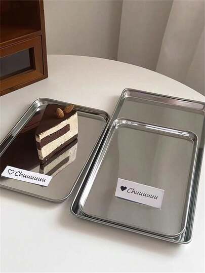 1pc Stainless Steel Rectangular Tray, For Appetizers, Cakes, Snacks, Beverages Serving Platter, Metal Tray Suitable For Cafe, Coffee Corner, Garden Party, Back To School Season And More