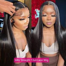 34 Inch Straight Lace Front Wigs Human Blended Hair 13x4 HD Lace Frontal Wigs Human Blended Hair 200% Density Brazilian Straight Wigs Virgin Human Blended Hair Wigs Pre Plucked With Baby Hair For Women - Natural & Black - View 5